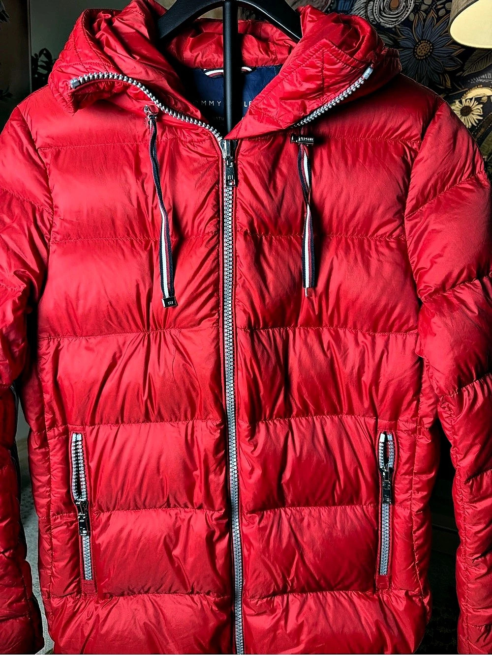 Tommy Hilfiger Natural Down Packable Puffer Jacket Red & Blue XL